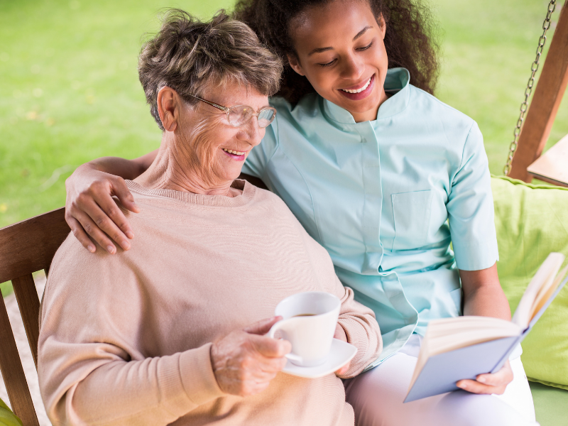 Caregiver and Senior Reading